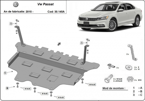 Piastra paramotore di acciaio VW Passat B8 - cambio automatico
