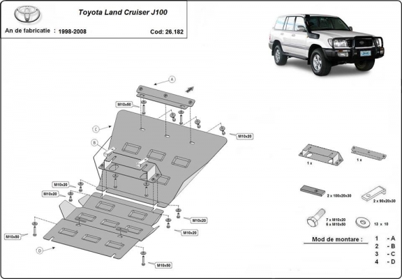 Piastra paramotore di acciaio Toyota Land Cruiser J100