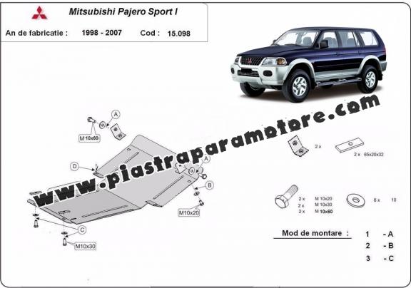 Piastra paramotore di acciaio Mitsubishi Pajero Sport 1