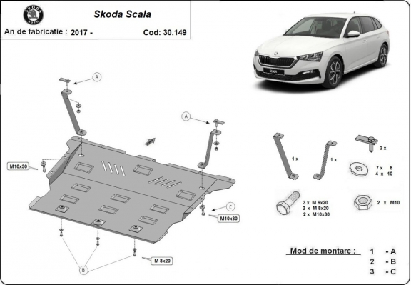 Piastra paramotore di acciaio Skoda Scala