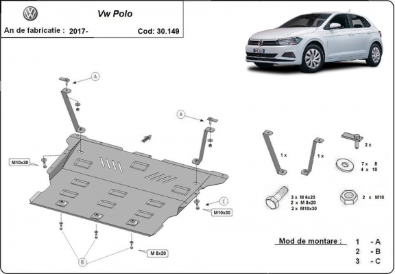 Piastra paramotore di acciaio VW Polo