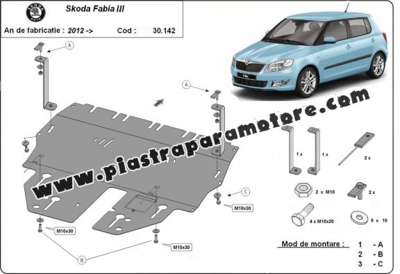 Piastra paramotore di acciaio Skoda Fabia 3