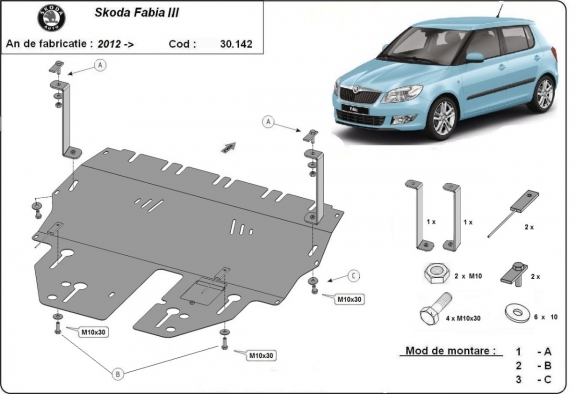 Piastra paramotore di acciaio Skoda Fabia 3