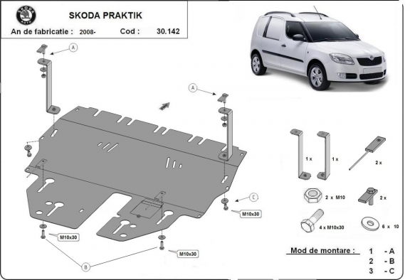 Piastra paramotore di acciaio Skoda Praktik