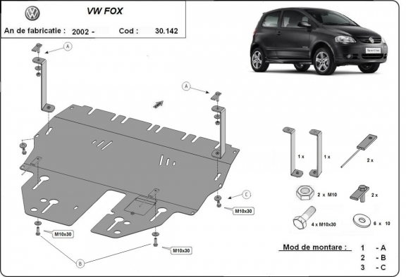 Piastra paramotore di acciaio VW Fox