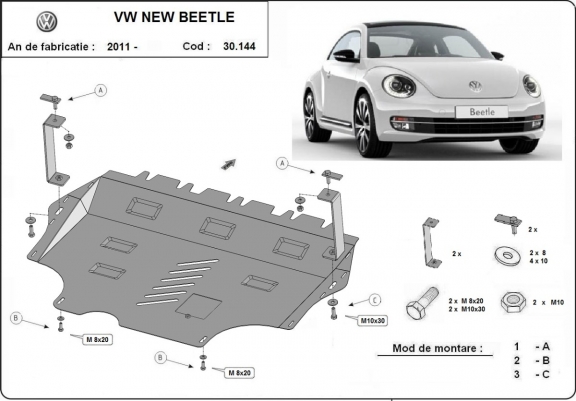 Piastra paramotore di acciaio Volkswagen New Beetle
