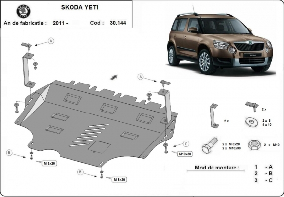 Piastra paramotore di acciaio Skoda Yeti