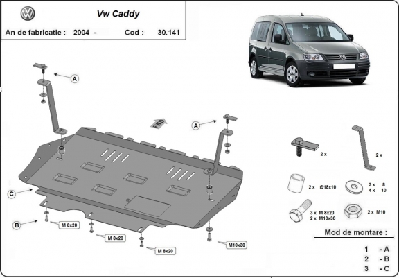 Piastra paramotore di acciaio VW Caddy