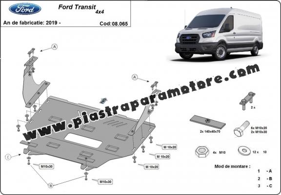 Piastra paramotore di acciaio Ford Transit - 4x4