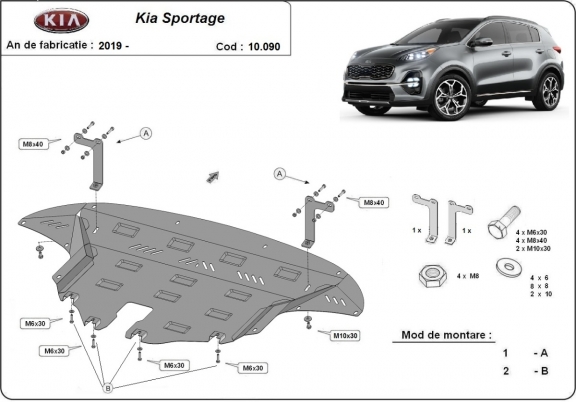 Piastra paramotore di acciaio Kia Sportage