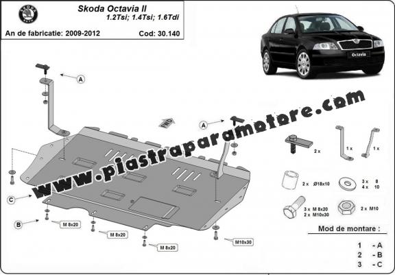 Piastra paramotore di acciaio Skoda Octavia 2