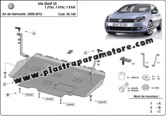 Piastra paramotore di acciaio VW Golf 6