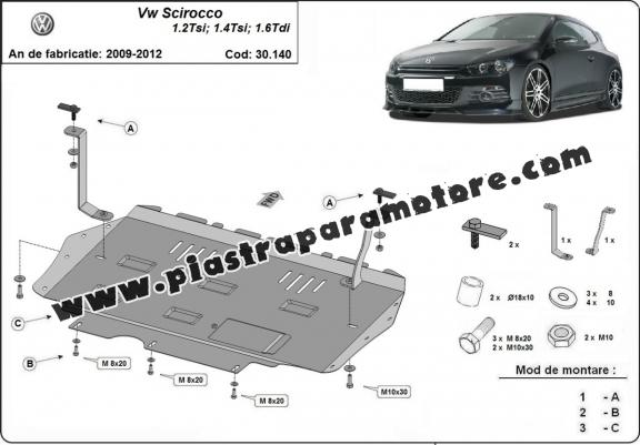 Piastra paramotore di acciaio Volkswagen Scirocco