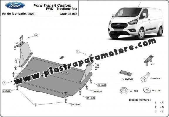 Piastra paramotore di acciaio Ford Transit Custom - FWD
