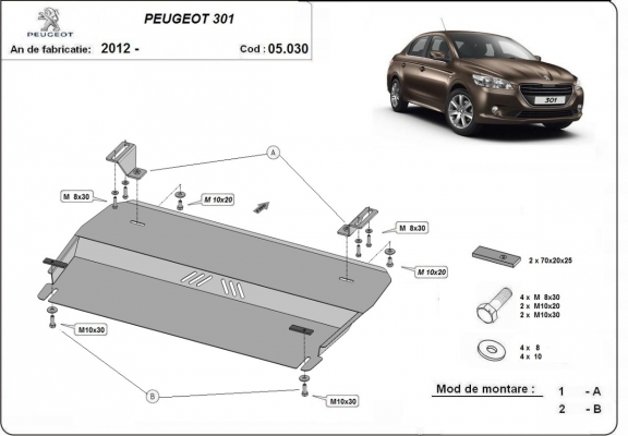 Piastra paramotore di acciaio Peugeot 301