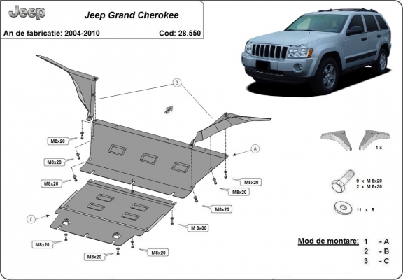 Piastra paramotore di acciaio Jeep Grand Cherokee
