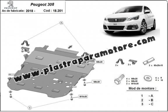 Piastra paramotore di acciaio Peugeot 308