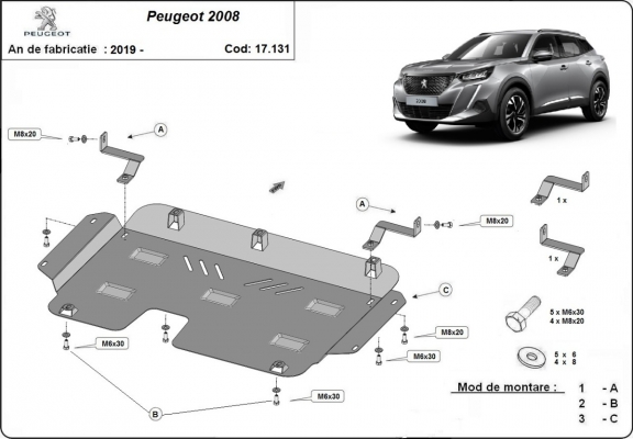 Piastra paramotore di acciaio Peugeot 2008