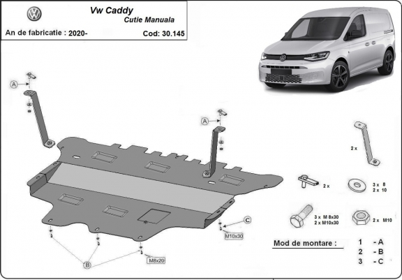 Piastra paramotore di acciaio VW Caddy