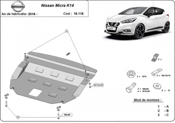 Piastra paramotore di acciaio Nissan Micra