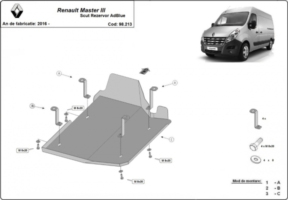 Protezione di acciaio per il AdBlue  Renault Master 3 - Model 1