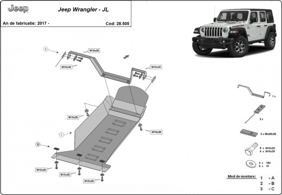 Piastra paramotore di acciaio  Jeep Wrangler - JL