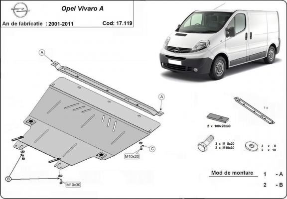 Piastra paramotore di acciaio Opel Vivaro A 
