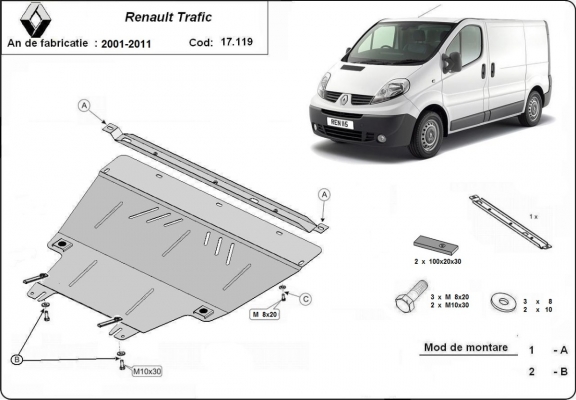 Piastra paramotore di acciaio Renault Trafic 2