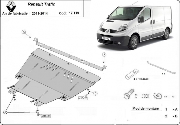 Piastra paramotore di acciaio Renault Trafic 2 (2011-2014)