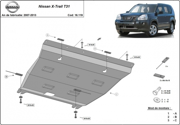 Piastra paramotore di acciaio Nissan X-Trail T31 - Vers 2.0