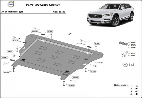 Piastra paramotore di acciaio Volvo V90 Cross Country