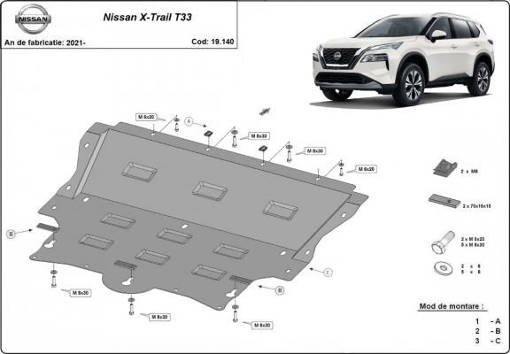 Piastra paramotore di acciaio Nissan X-Trail T33