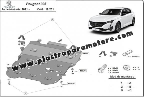 Piastra paramotore di acciaio Peugeot 308