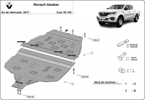 Protezione di acciaio per il cambio Renault Alaskan
