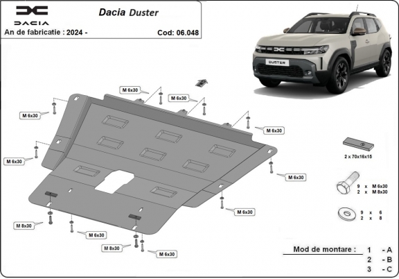 Piastra paramotore di acciaio Dacia Duster - 4x2 + 4x4
