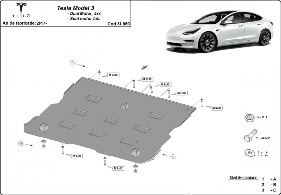 Protezione motore elettrico anteriore per Tesla Model 3 AWD