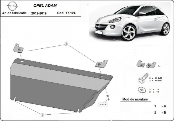 Piastra paramotore di acciaio Opel Adam