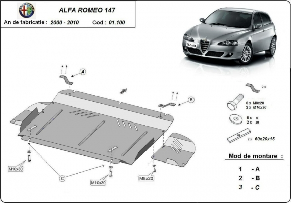 Piastra paramotore di acciaio Alfa Romeo 147