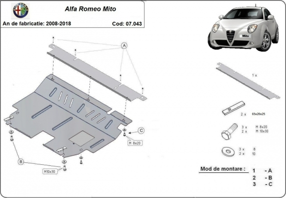 Piastra paramotore di acciaio Alfa Romeo Mito