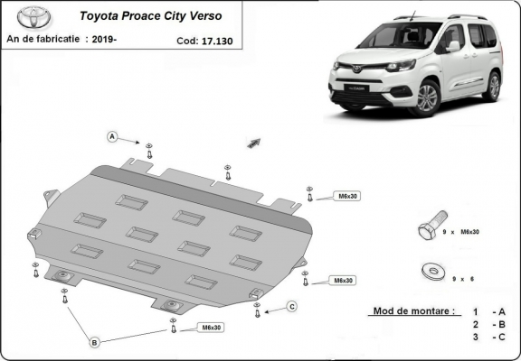 Piastra paramotore di acciaio Toyota Proace City Verso