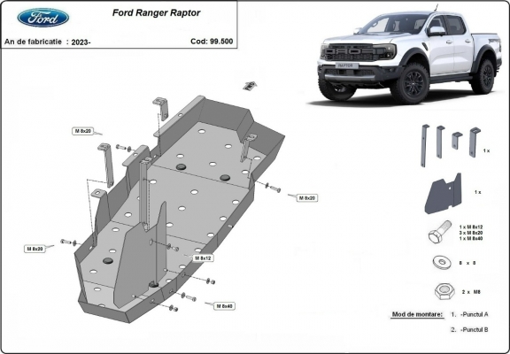 Protezione di acciaio per il serbatoio Ford Ranger Raptor