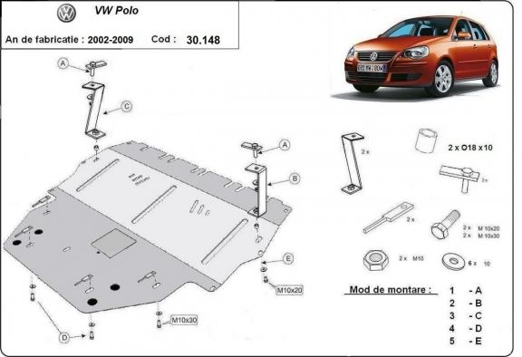 Piastra paramotore di acciaio Vw Polo - diesel
