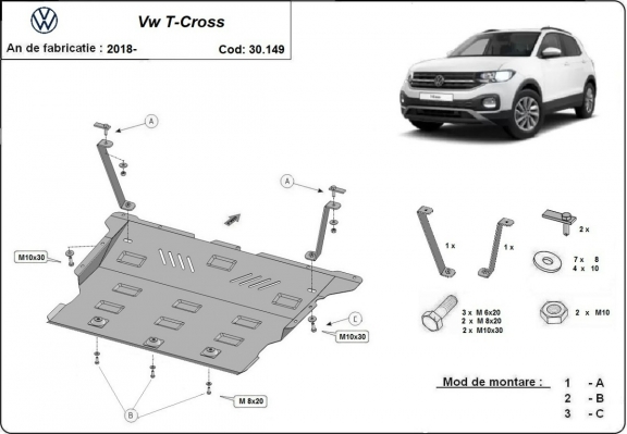 Piastra paramotore di acciaio VW T-Cross