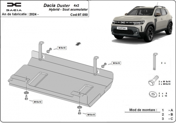 Protezione batteria in acciaio per Dacia Duster Hybrid