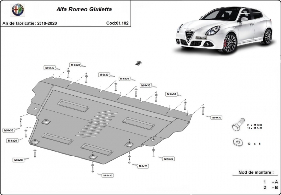 Piastra paramotore di acciaio Alfa Romeo Giulietta