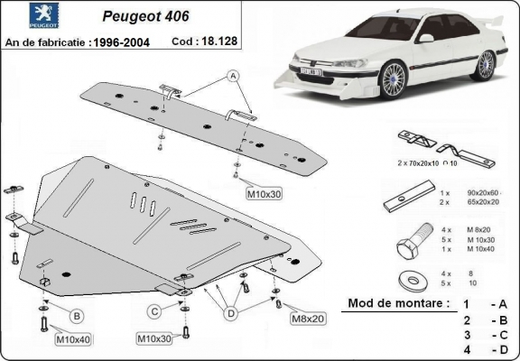 Piastra paramotore di acciaio Peugeot 406