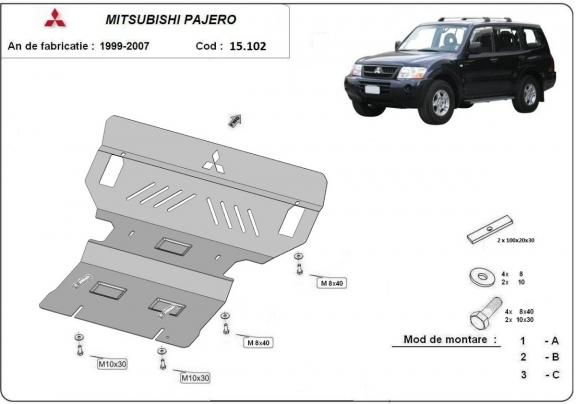 Piastra paramotore di acciaio Mitsubishi Pajero 3 (V60, V70)