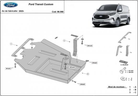 Protezione di acciaio per il AdBlue Ford Transit Custom