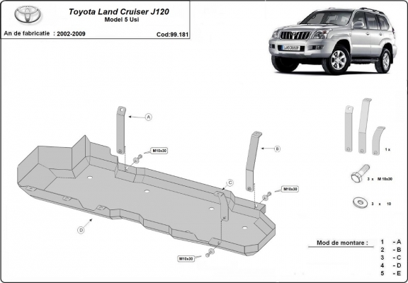 Protezione di acciaio per il serbatoio Toyota Land Cruiser J120 - solo per modello 5 porte