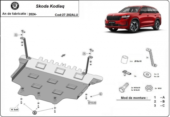 Piastra paramotore di alluminio Skoda Kodiaq